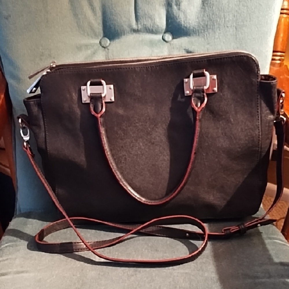 Levity Black Handbag with Red Accents